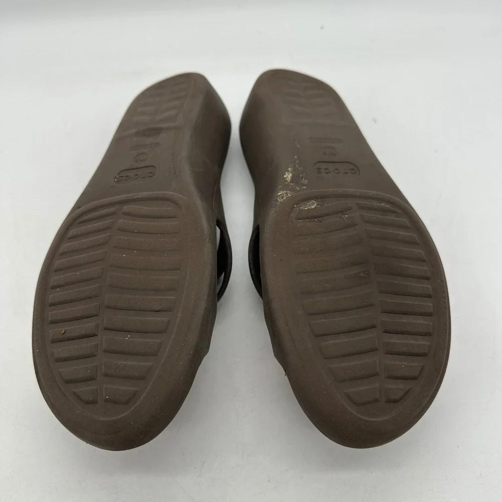 Crocs Patricia Womens Size 9 Brown Wedge Sandals Slip On tri-strap Comfort Shoes